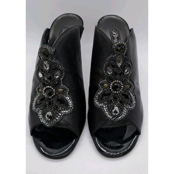Brighton Ranae Boho Slip On Pumps High Heels 9M Black Leather Embellished Sequin - Picture 2 of 11